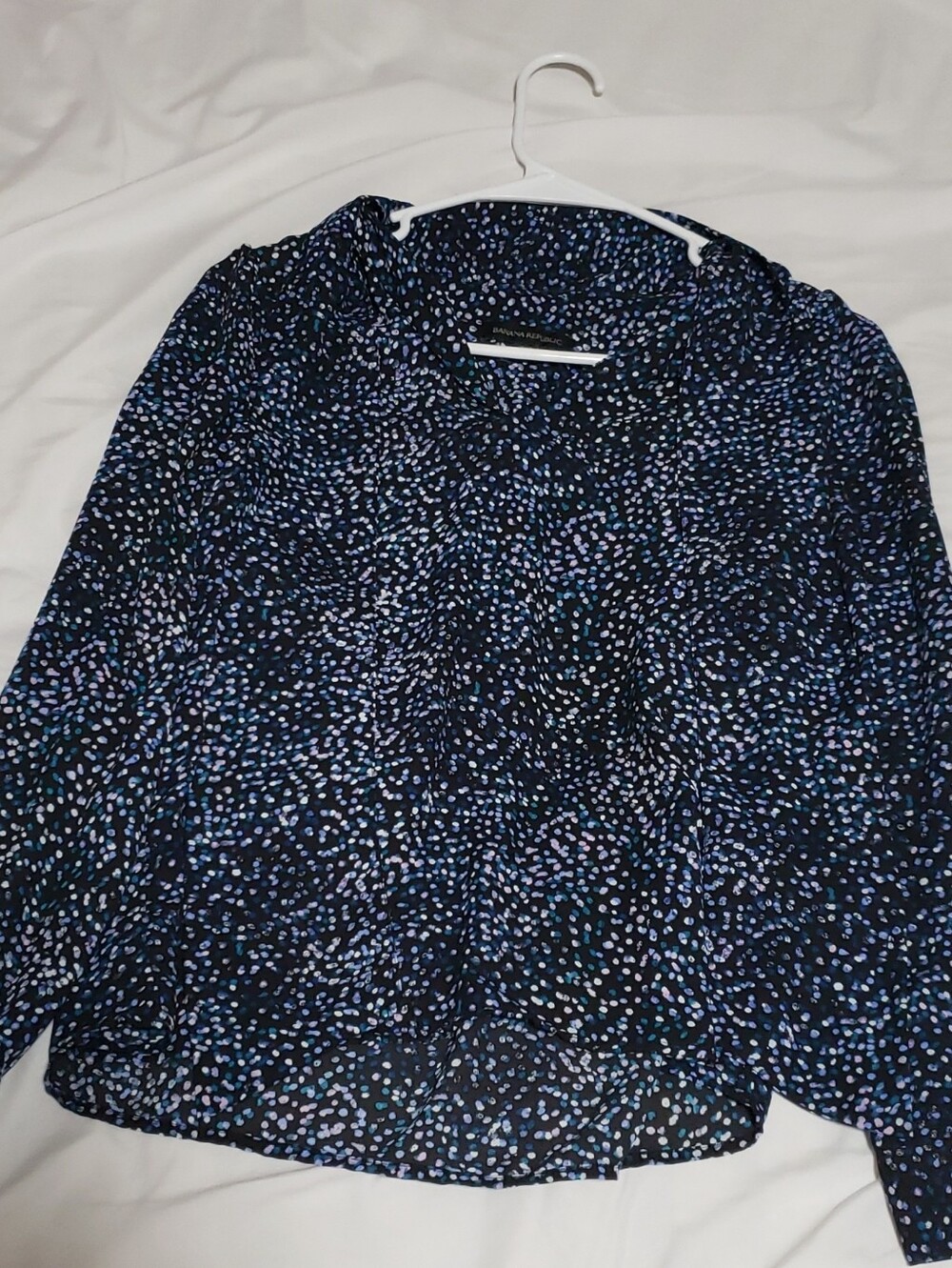 Banana Republic Navy Multi-Spot Long Sleeve Blouse